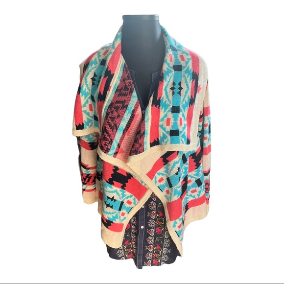 MOON COLLECTION Women's Size M MultiColored Aztec Boho Cardigan Sweater - Picture 3 of 9